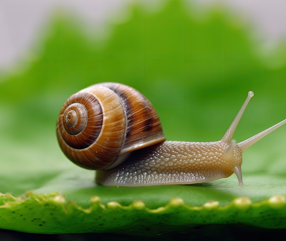 snail gastropod mollusk slides on leaf c