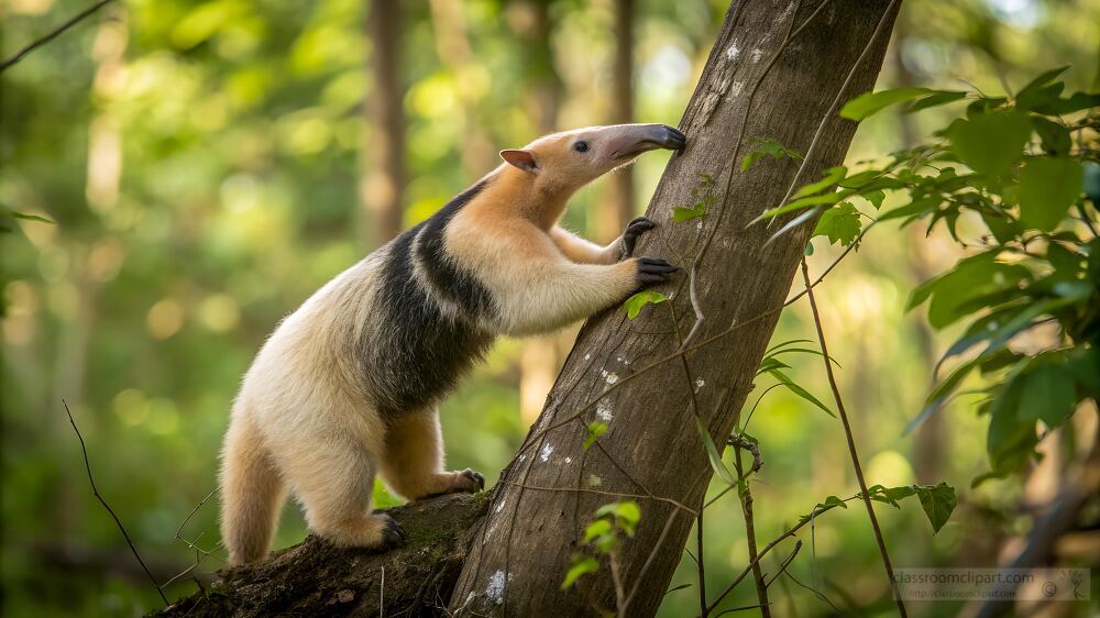 southern tamandua climbs a tree