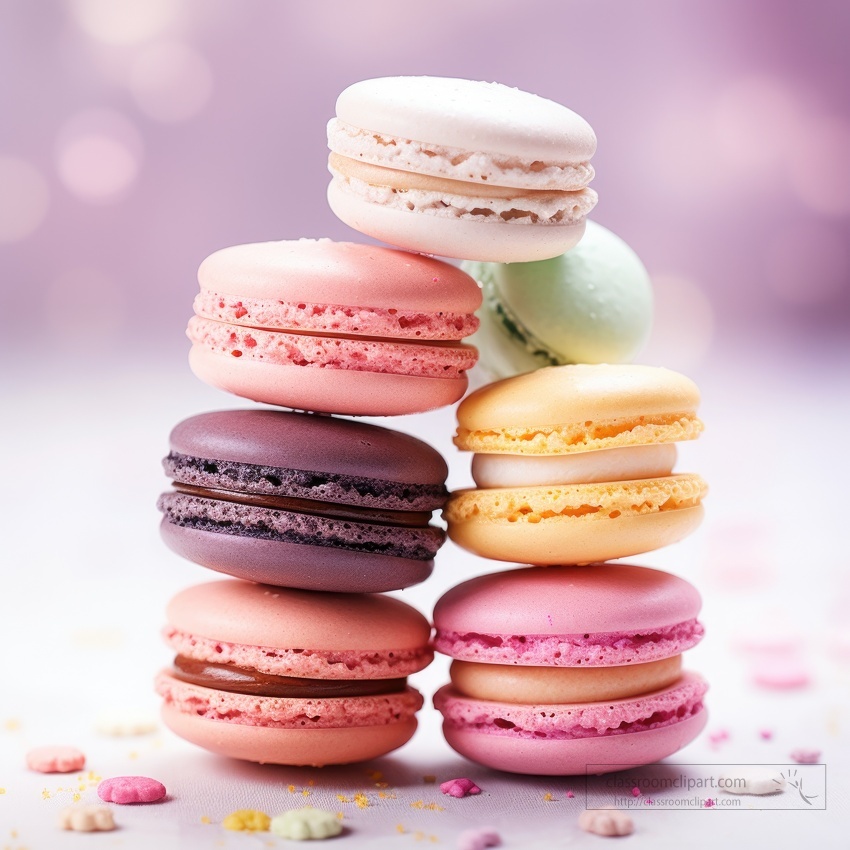 Food and Beverage Pictures-stack of colorful macarons in pastel shades