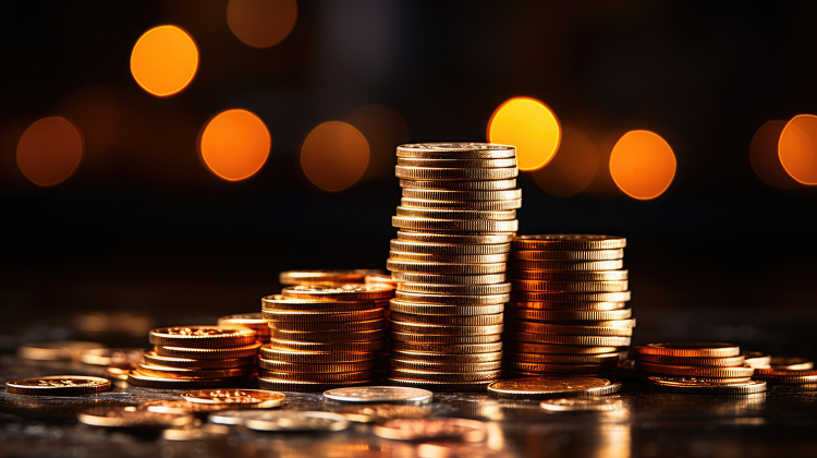 stack of money coins bokeh background
