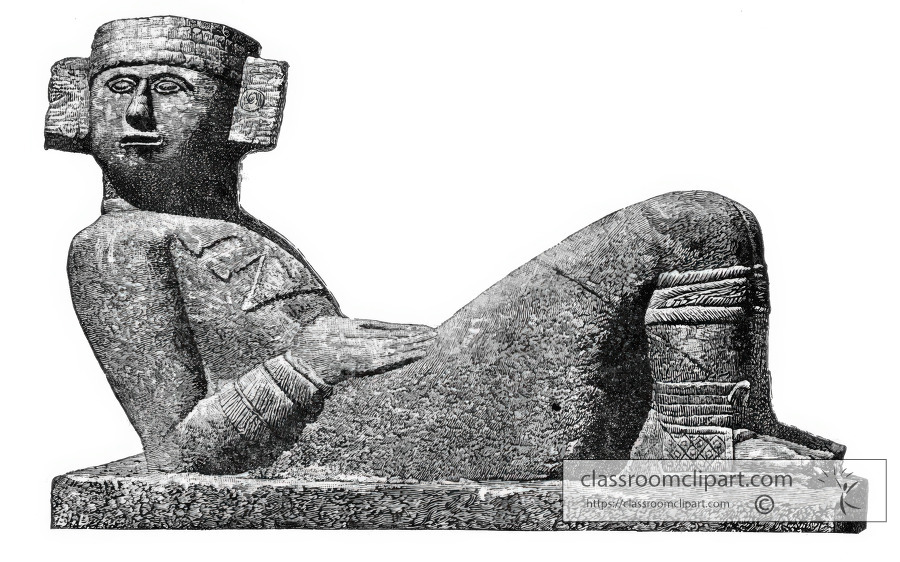 Statue of Chac Mool mexico historic illustration
