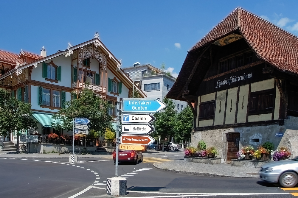 Swiss style buildingat street intersection