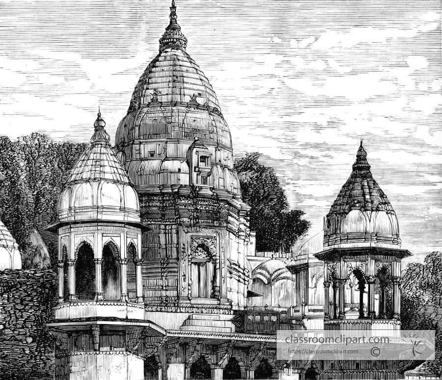 temple at manikarnika india historical illustration