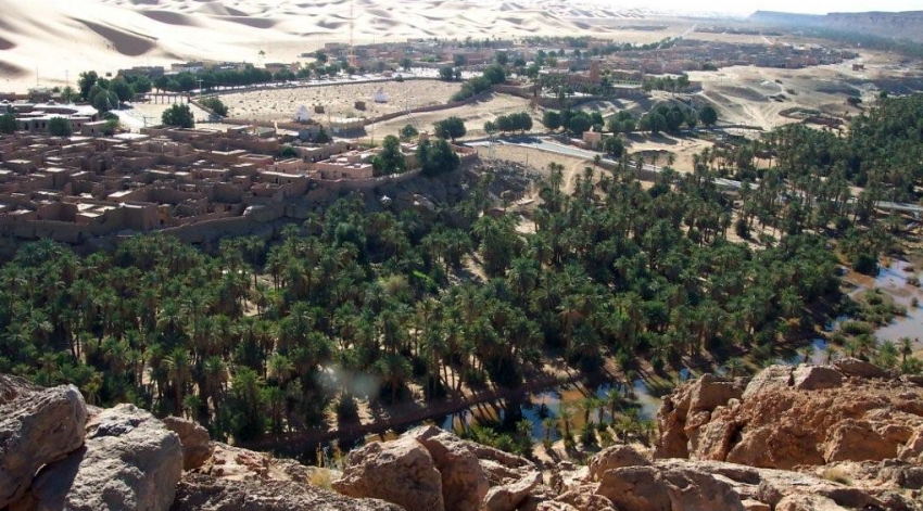 The oasis village of Taghit in the Sahara