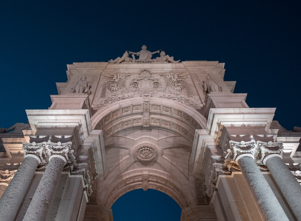 The Rua Augusta Arch in Lisbon by night