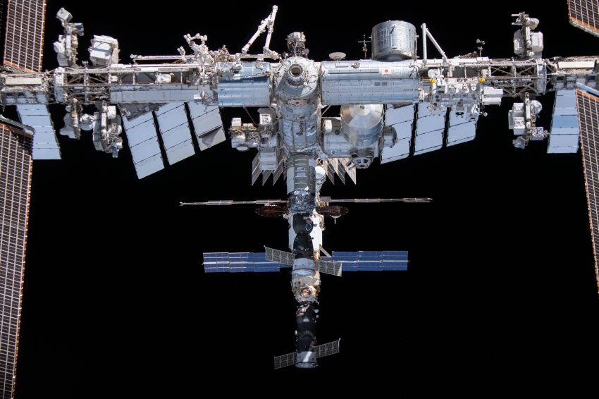 the space station is pictured from the spacex crew dragon 15