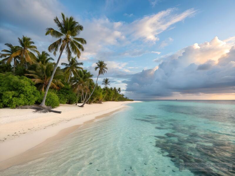 Tranquil Beach With Palm Trees Under a Scenic Sky