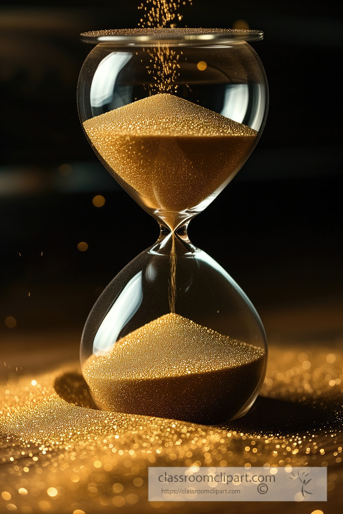 translucent hourglass with gold sand measuring passing time