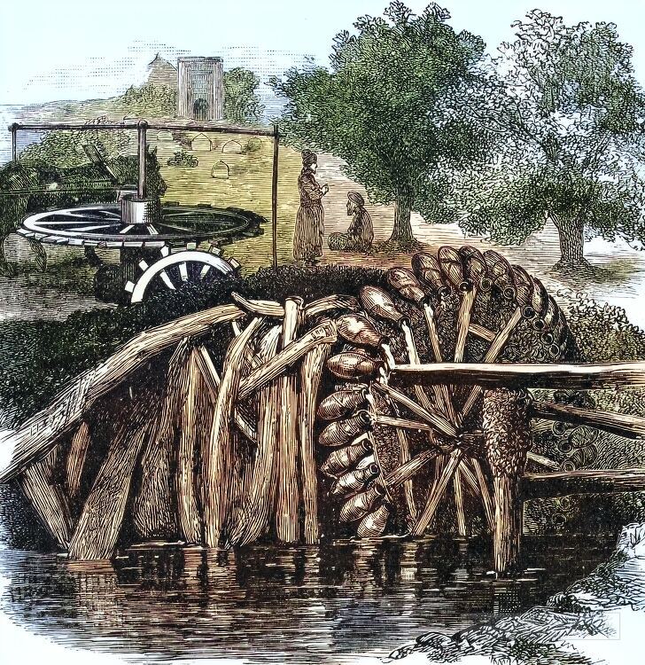 Turcoman Irrigating Wheel Historical Color Illustration