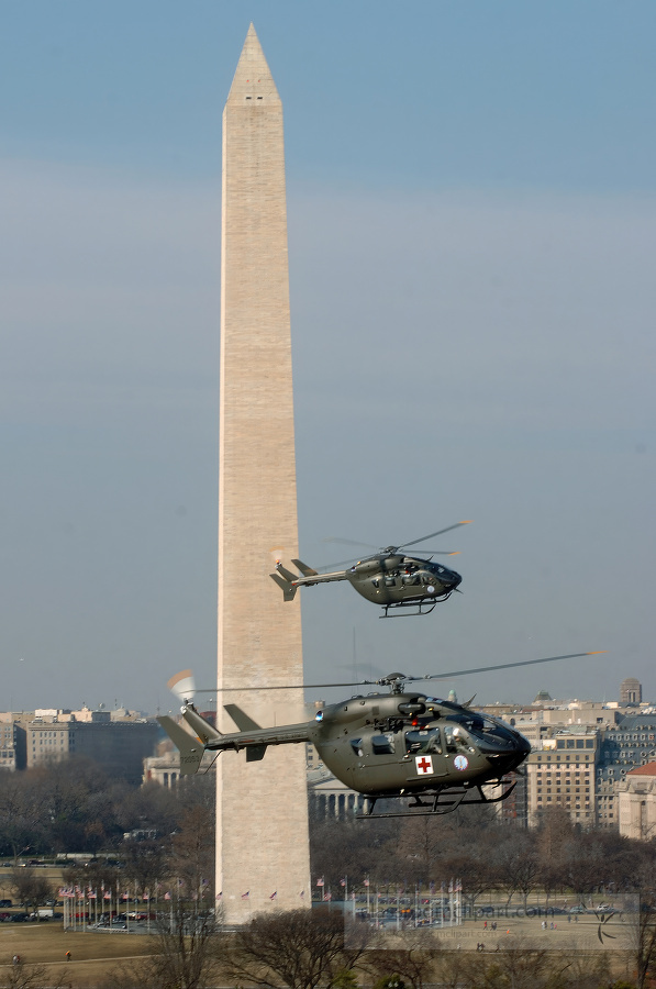 two new Helicopters in front of the Washington Monument