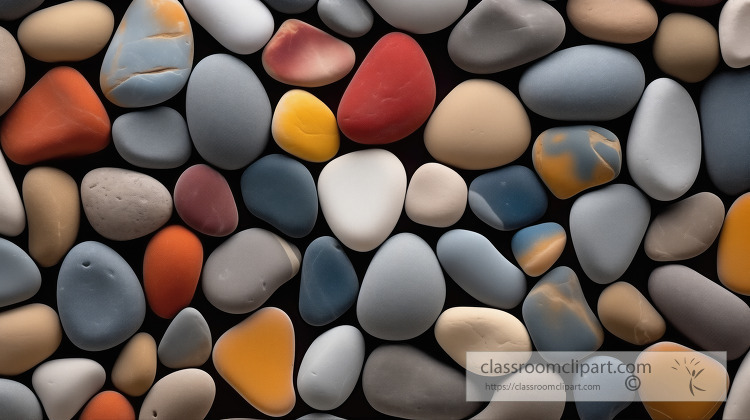 Varied stones and pebbles in a close up view showing different t