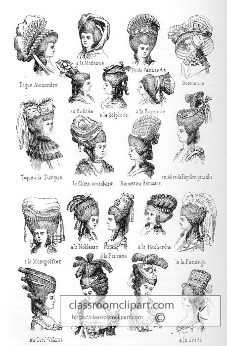 Various Head dresses in the 18th century france