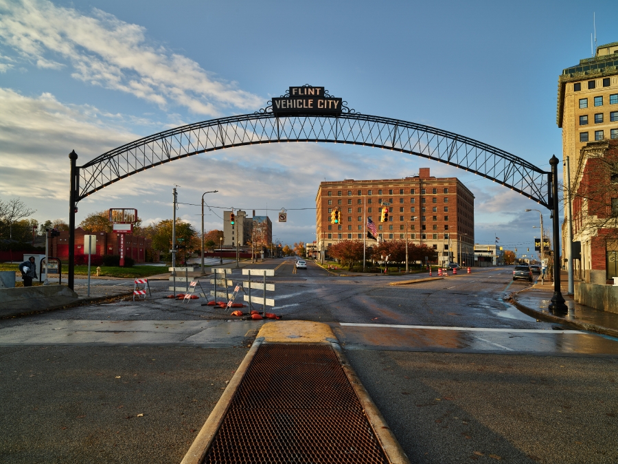 Vehicle City arch in dowtown Flint Michigan