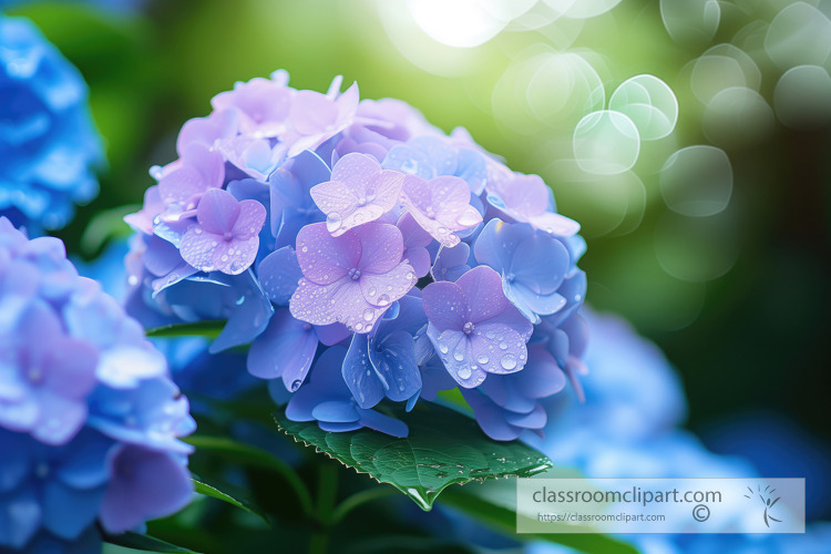 vibrant blue hydrangea petal after a rain