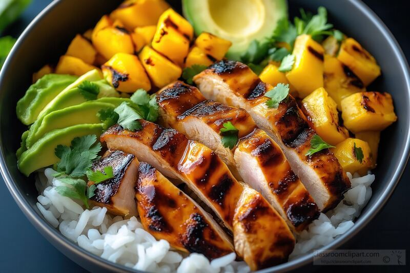 Vibrant Bowl of Grilled Chicken With Rice and Veggies