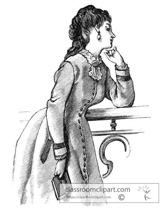 victorian woman in profile contemplating, with a book in hand