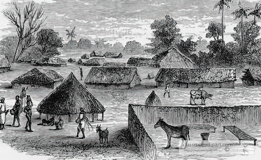 view near the edge of the town in africa historical illustration