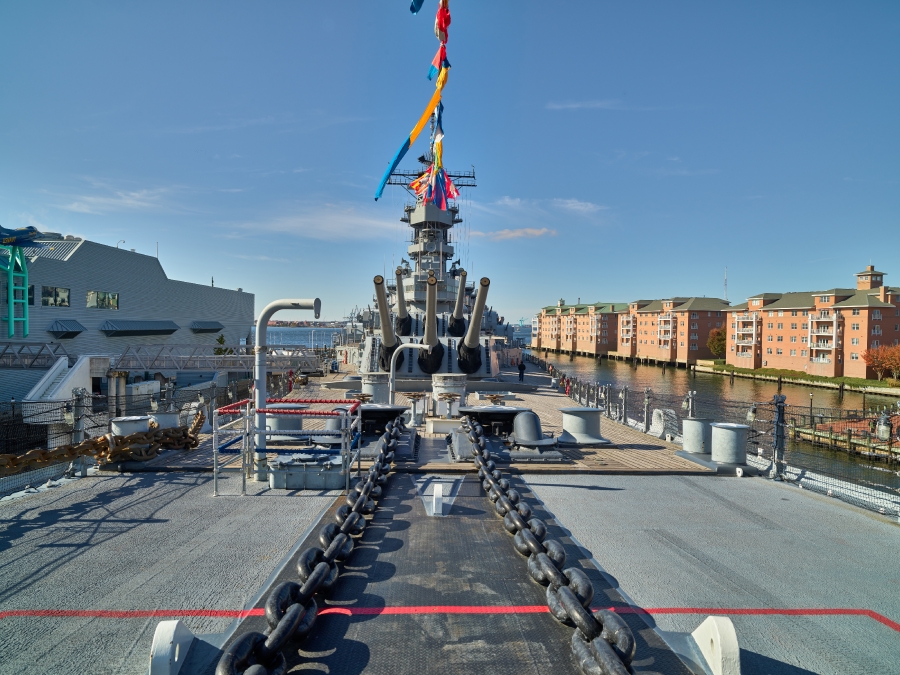 view of and from the deck of the battleship USS Wisconsin