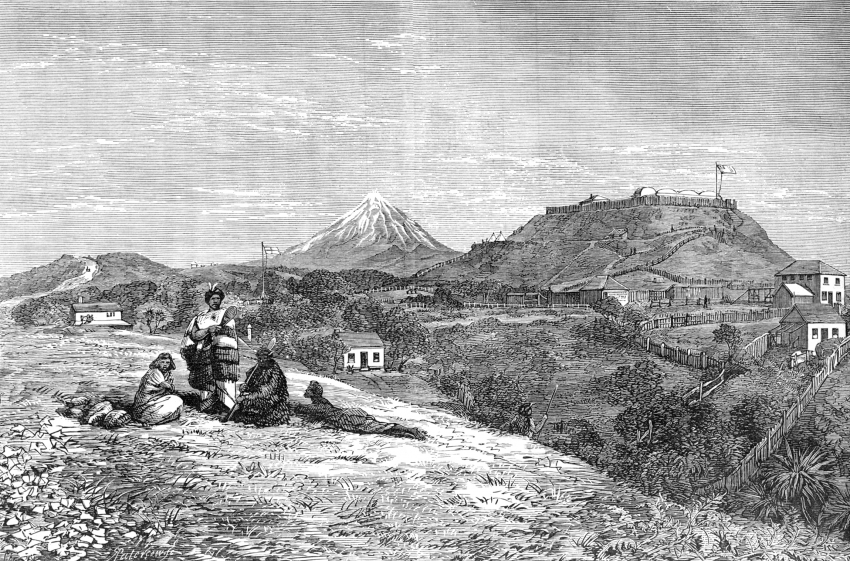 View of Part of New Plymouth with Marsland Hill and Mount Egmont