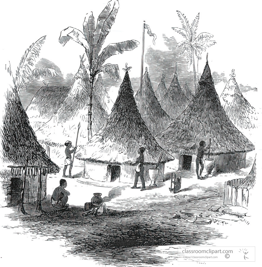 village on the guinea coast historical illustration africa