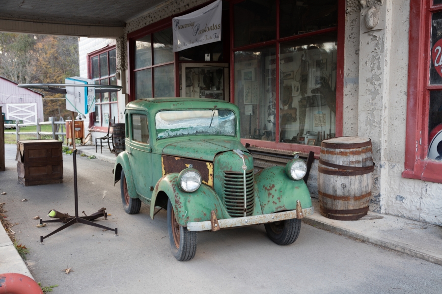 vintage car in its surroundings at Sharps Country Store in Slaty