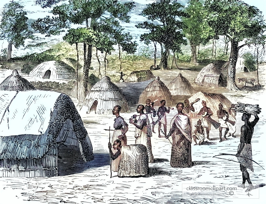 visiting an african village historical illustration africa