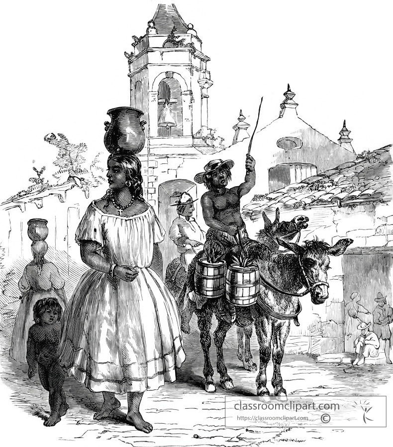 water carrier and native woman historical illustration