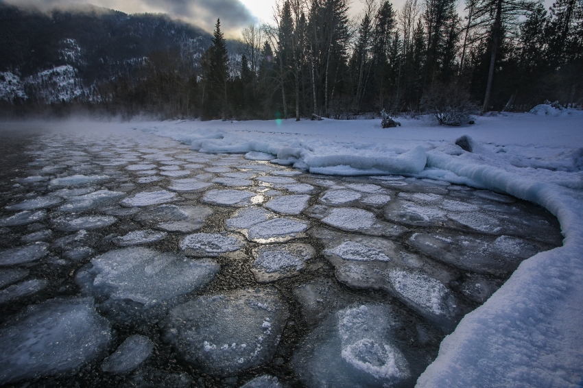 winter ice pattern on lake mcdonald