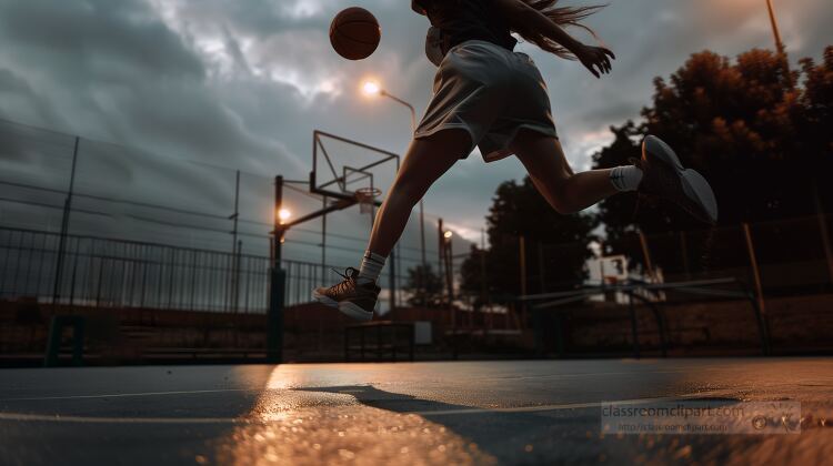 woman jumping up with a basketball