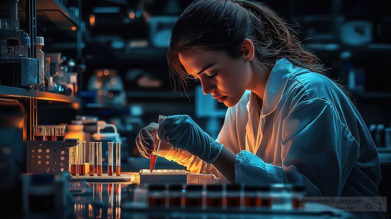 Woman Scientist Examines Test Tube in Biology Lab