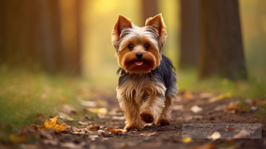 Yorkshire Terrier running on a dirt path