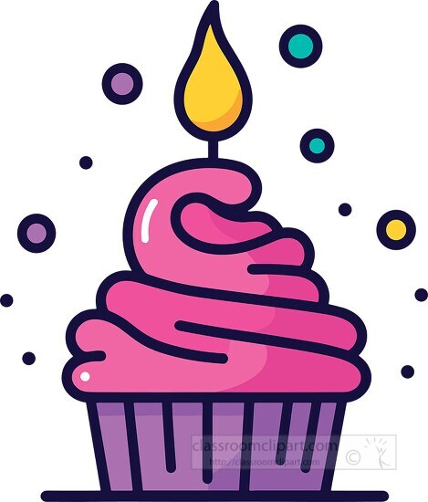 Birthday Clipart-pink birthday cupcake with candle clip art