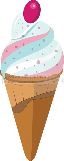 pink ice cream cone with a blue and white swirl on the top