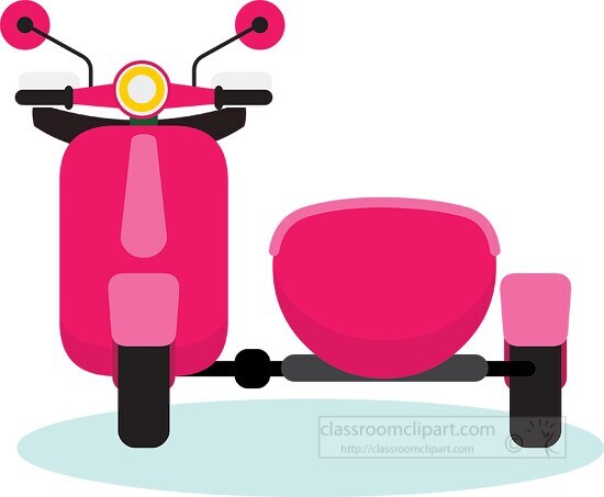 pink motorcycle with side car clipart