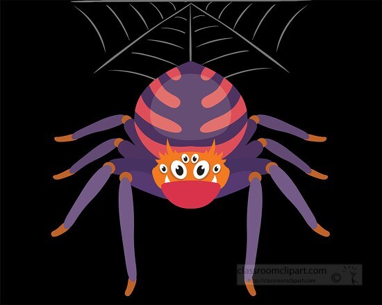 pink purple orange multi eyed spider hangs from web clipart