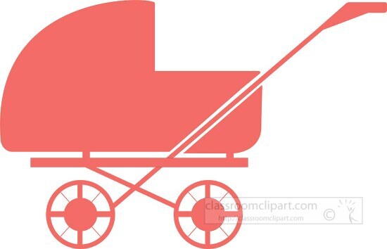 pink silhouette of baby carriage clipart