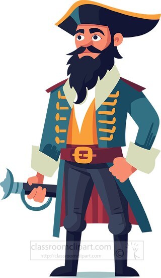 pirate captain wearing uniform and hat holding a swordpy
