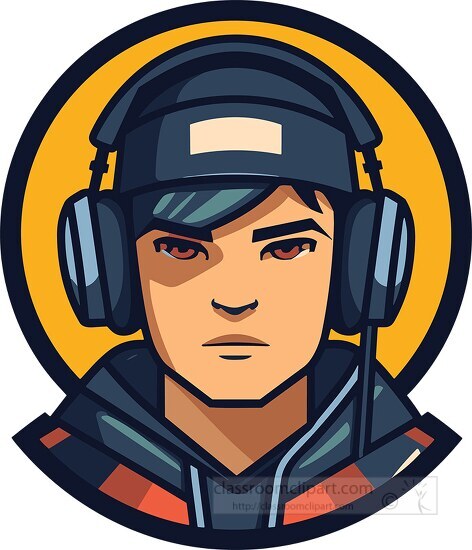 player wearing headphones icon style clip art