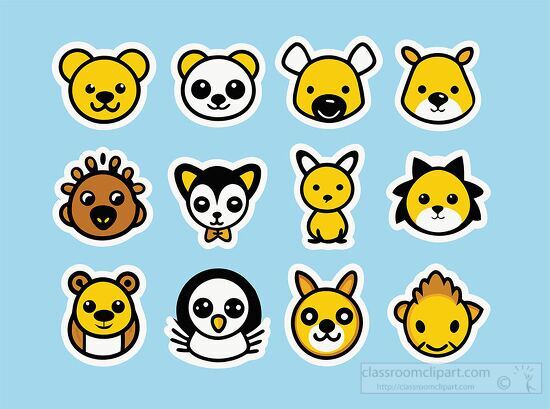 Playful animal stickers with different expressions