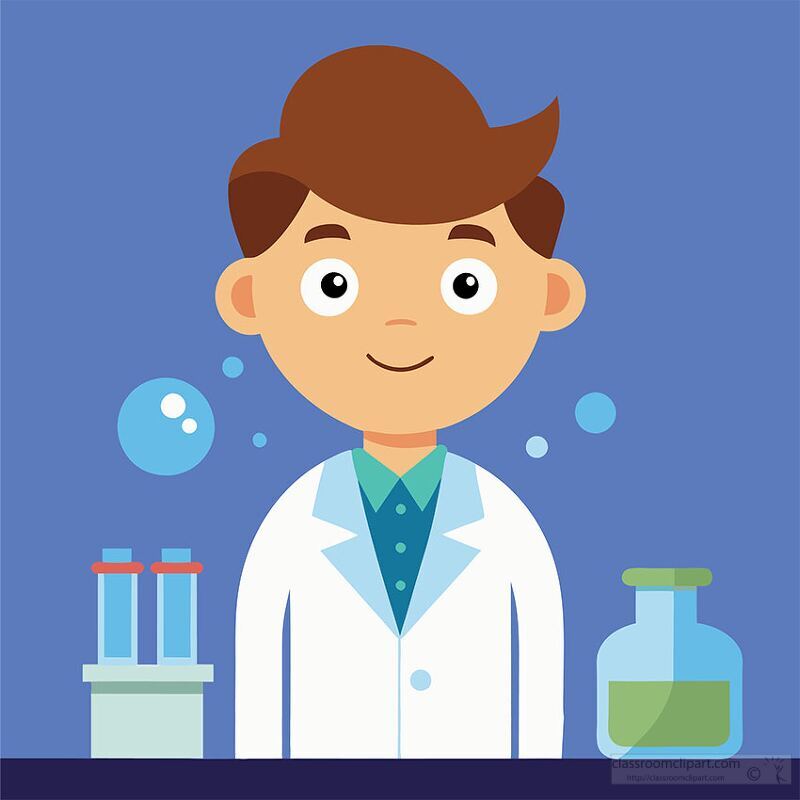 playful cartoon illustration of a boy science wiz kids with a pa