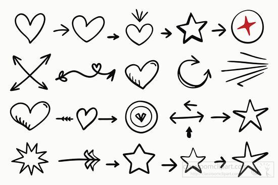 playful doodles featuring arrows hearts stars and other fun shap