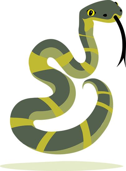 playful green and yellow striped snake clipart