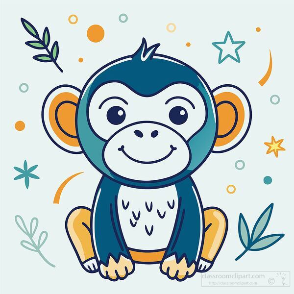 playful monkey is illustrated with a big smile