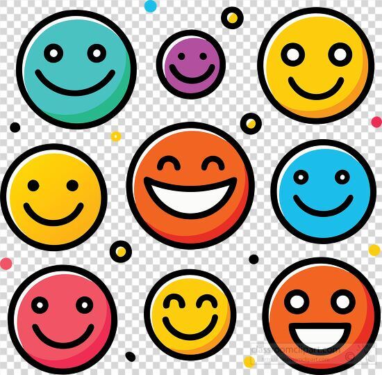 playful set of smiley faces in different bright colors