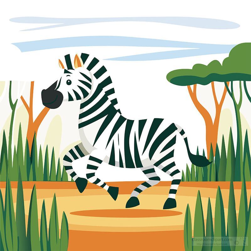 playful zebra is illustrated in a lush african savanna