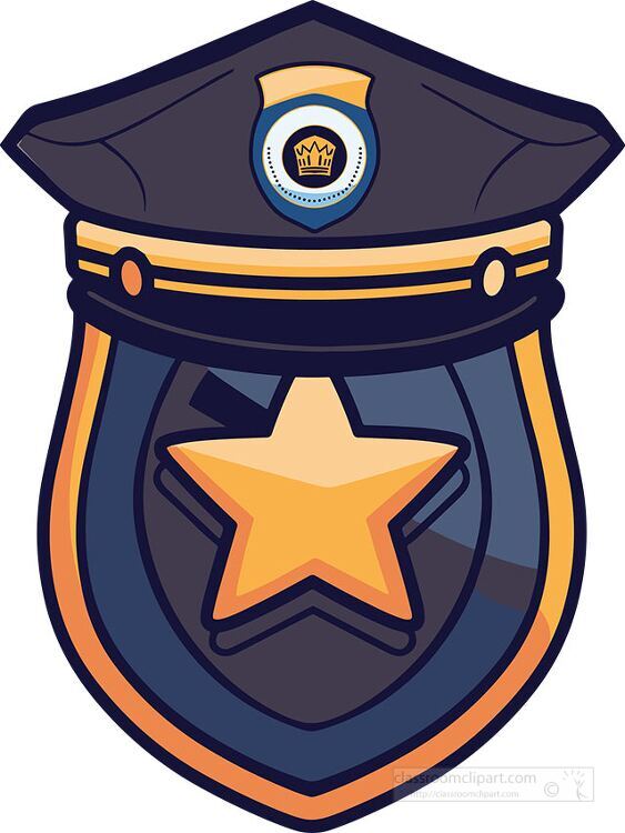 A police badge with a star and police cap cartoon style clipart