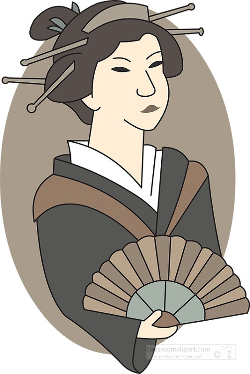 portrait of a chinese woman holding a fan clipart