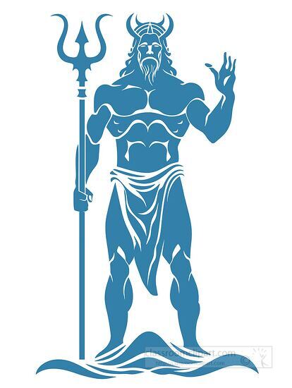 powerful blue sea god holding a trident