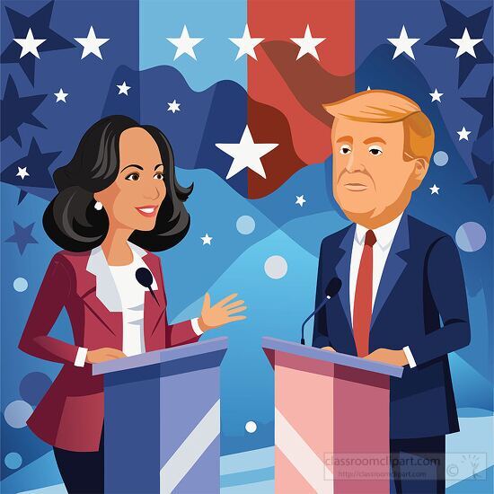 presidential candidates harris and trumpe standing at podiums du