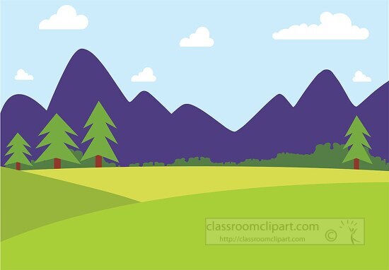 purple mountains meadow green trees clipart